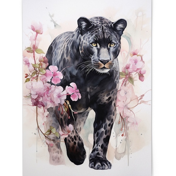 Watercolor Black Jaguar Wall Art Print Unframed - Majestic Jungle Elegance - Picture 3 of 6